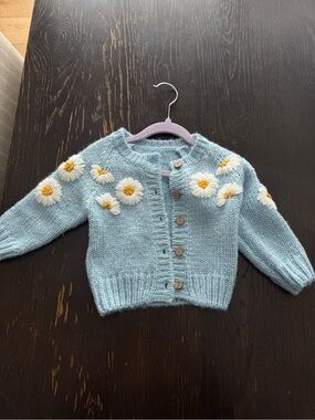 Baby Light Blue Daisy Knit Cardigan